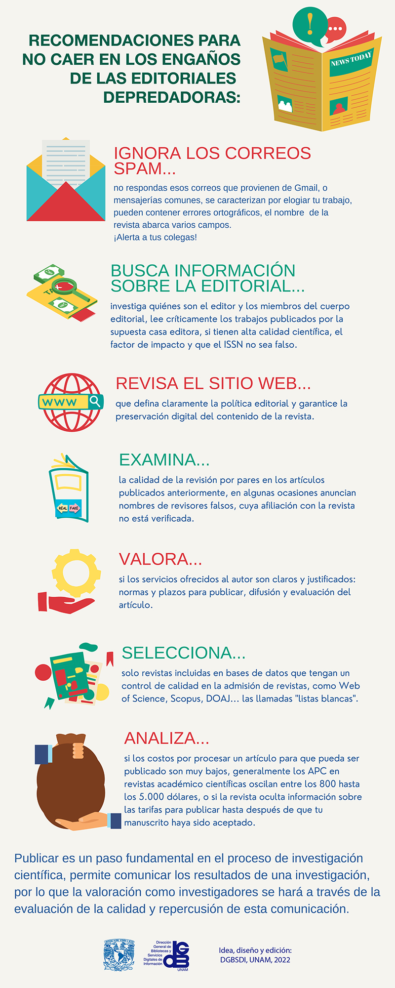 Infografía: Recomendaciones para no caer en los engaños de las editoriales depredadoras